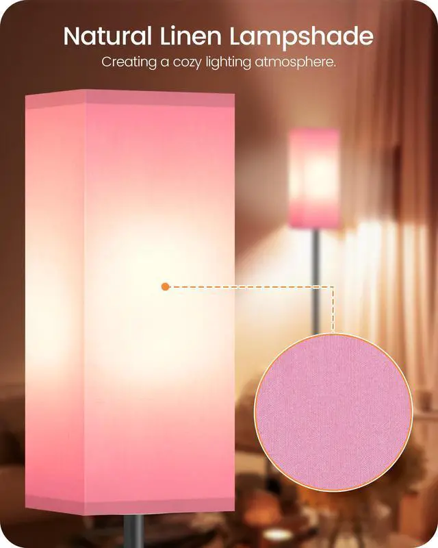 Alt view image 3 of 7 - Floor Lamp, Pole with Foot Switch, Modern Standing Lamp Shade, Minimalist Freestanding Lamp (Bulb Not Included), for Living Room, Bedroom Office ETL Listed, Black and Pink P07LD05