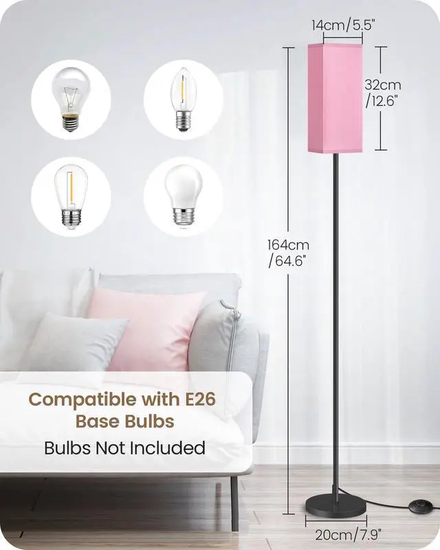 Alt view image 4 of 7 - Floor Lamp, Pole with Foot Switch, Modern Standing Lamp Shade, Minimalist Freestanding Lamp (Bulb Not Included), for Living Room, Bedroom Office ETL Listed, Black and Pink P07LD05