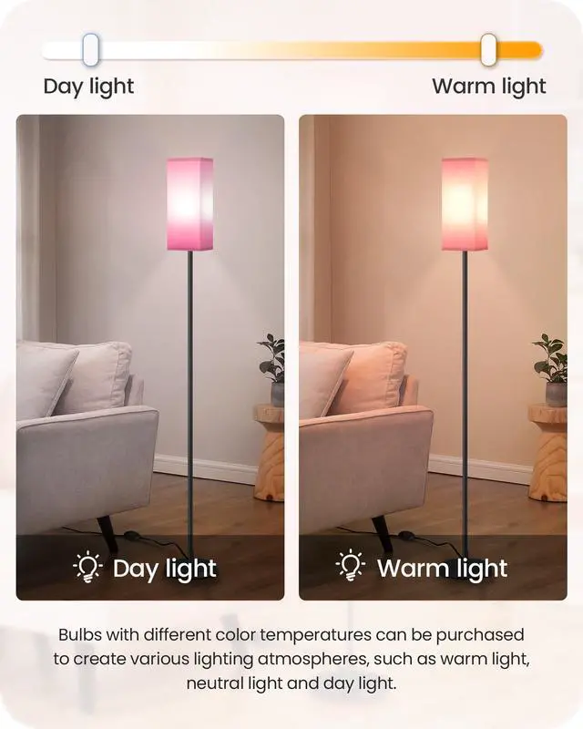Alt view image 5 of 7 - Floor Lamp, Pole with Foot Switch, Modern Standing Lamp Shade, Minimalist Freestanding Lamp (Bulb Not Included), for Living Room, Bedroom Office ETL Listed, Black and Pink P07LD05