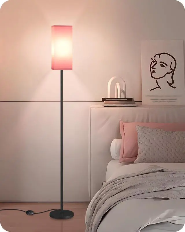 Alt view image 6 of 7 - Floor Lamp, Pole with Foot Switch, Modern Standing Lamp Shade, Minimalist Freestanding Lamp (Bulb Not Included), for Living Room, Bedroom Office ETL Listed, Black and Pink P07LD05
