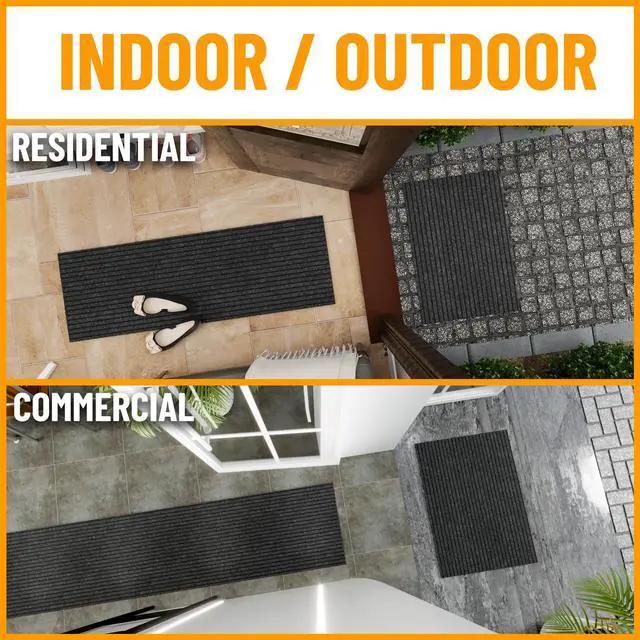 Alt view image 2 of 7 - 2' x 6' Hallway Runner with Scraper Pile Extra Durable Non-Slip Rug Mat for Indoor & Outdoor Use - Ideal for Kitchen, Entryway, Patio & Garage - High-Traffic Carpet, Black