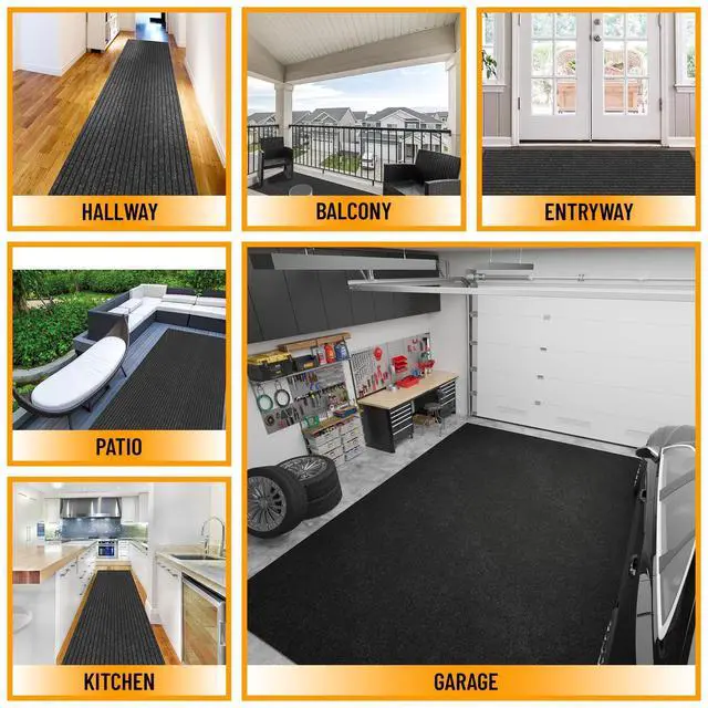 Alt view image 4 of 7 - 2' x 6' Hallway Runner with Scraper Pile Extra Durable Non-Slip Rug Mat for Indoor & Outdoor Use - Ideal for Kitchen, Entryway, Patio & Garage - High-Traffic Carpet, Black