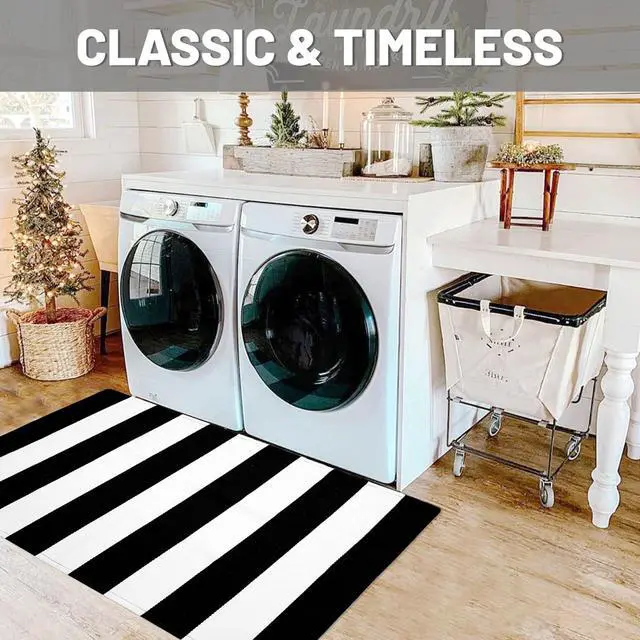Alt view image 4 of 7 - Black White Striped Rug -27.5" X 43" Front Door Mats Outdoor,Washable Rug for Front Porch Decor,Spring Summer Welcome Mats Outdoor Indoor, Doormat for Farmhouse/Entryway/Home Entrance