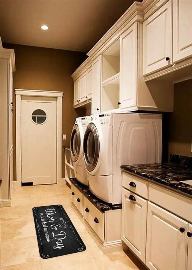 Alt view image 3 of 7 - Laundry Room Long Mat Area Rug Non-Slip Floor Mat Waterproof Farmhouse Carpet for Kitchen 40" x 20"(Black-2)
