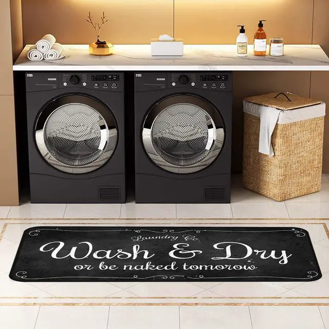 Alt view image 2 of 7 - Laundry Room Long Mat Area Rug Non-Slip Floor Mat Waterproof Farmhouse Carpet for Kitchen 40" x 20"(Black-2)