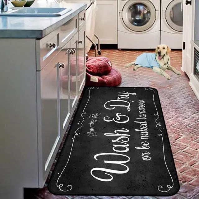 Alt view image 4 of 7 - Laundry Room Long Mat Area Rug Non-Slip Floor Mat Waterproof Farmhouse Carpet for Kitchen 40" x 20"(Black-2)