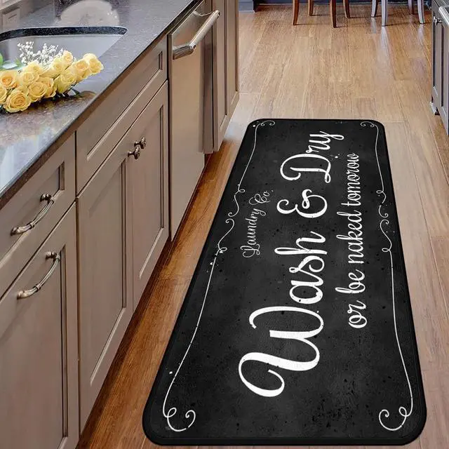 Alt view image 5 of 7 - Laundry Room Long Mat Area Rug Non-Slip Floor Mat Waterproof Farmhouse Carpet for Kitchen 40" x 20"(Black-2)