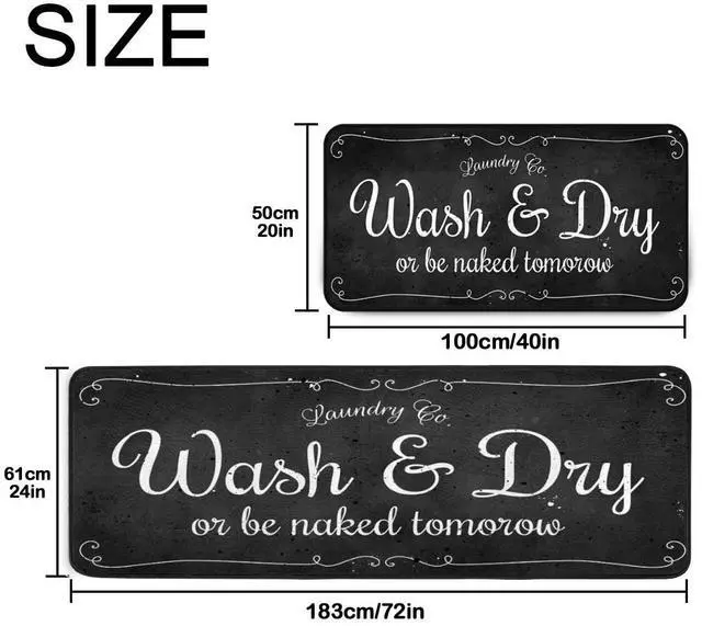 Alt view image 7 of 7 - Laundry Room Long Mat Area Rug Non-Slip Floor Mat Waterproof Farmhouse Carpet for Kitchen 40" x 20"(Black-2)