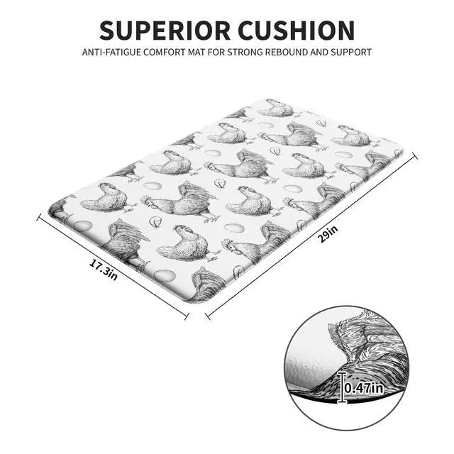 Alt view image 2 of 7 - Farmhouse Kitchen Mat Rooster Rugs for Kitchen Floor Anti Fatigue Mat for Standing Desk Office Kitchen Floor Mats Non Slip Waterproof 17.3 x 29 x 0.47 inch