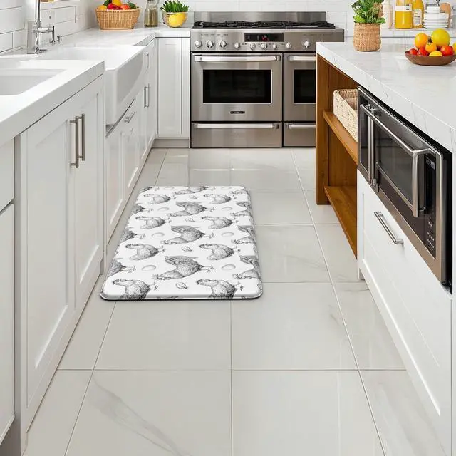 Alt view image 6 of 7 - Farmhouse Kitchen Mat Rooster Rugs for Kitchen Floor Anti Fatigue Mat for Standing Desk Office Kitchen Floor Mats Non Slip Waterproof 17.3 x 29 x 0.47 inch