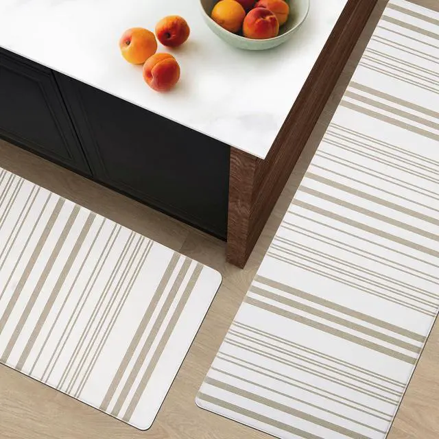 Alt view image 2 of 7 - Farmhouse Stripe Anti-Fatigue Kitchen Mat Set of 2, Cushioned Foam Kitchen Mats for Floor, Waterproof Non Slip Comfort Mat, Modern Kitchen Rug for Kitchen Decor, Sink, Laundry, Office