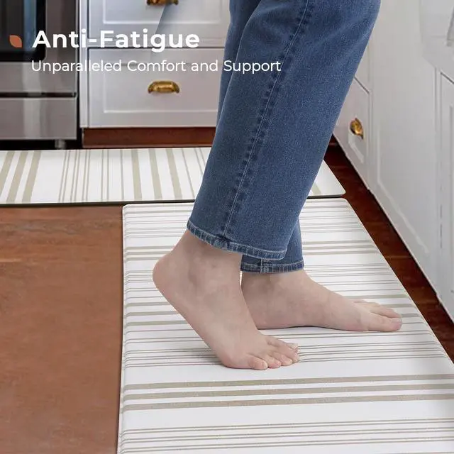 Alt view image 3 of 7 - Farmhouse Stripe Anti-Fatigue Kitchen Mat Set of 2, Cushioned Foam Kitchen Mats for Floor, Waterproof Non Slip Comfort Mat, Modern Kitchen Rug for Kitchen Decor, Sink, Laundry, Office