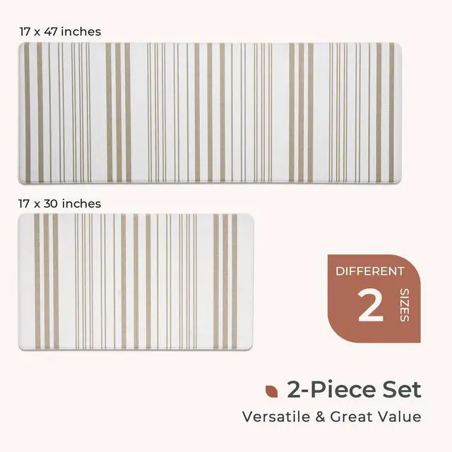 Alt view image 6 of 7 - Farmhouse Stripe Anti-Fatigue Kitchen Mat Set of 2, Cushioned Foam Kitchen Mats for Floor, Waterproof Non Slip Comfort Mat, Modern Kitchen Rug for Kitchen Decor, Sink, Laundry, Office