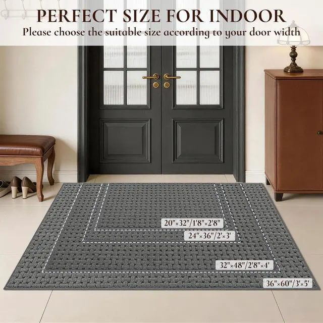 Alt view image 2 of 7 - Door Mat Indoor Entrance 24x36, Non-Slip Washable Doormats Entry Way Mats, Dirt Resist and Absorbent Welcome Mat, Easy Clean Low-Profile Doormat for Entryway Front Door, Inside Entrance, Grey