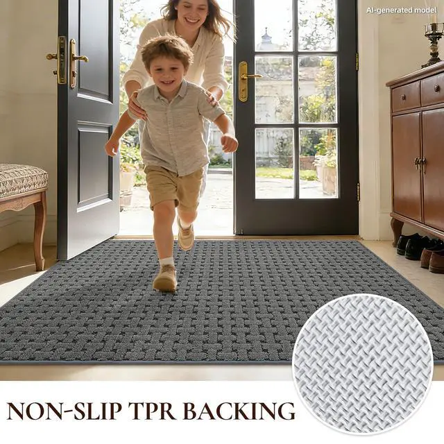 Alt view image 3 of 7 - Door Mat Indoor Entrance 24x36, Non-Slip Washable Doormats Entry Way Mats, Dirt Resist and Absorbent Welcome Mat, Easy Clean Low-Profile Doormat for Entryway Front Door, Inside Entrance, Grey