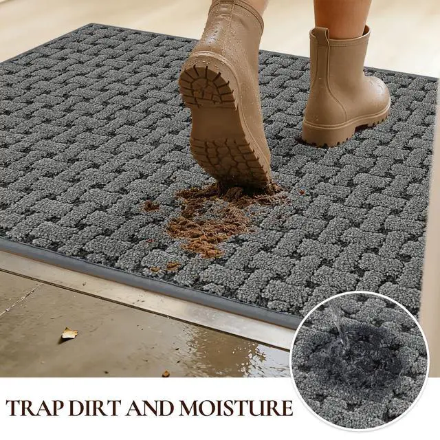 Alt view image 4 of 7 - Door Mat Indoor Entrance 24x36, Non-Slip Washable Doormats Entry Way Mats, Dirt Resist and Absorbent Welcome Mat, Easy Clean Low-Profile Doormat for Entryway Front Door, Inside Entrance, Grey