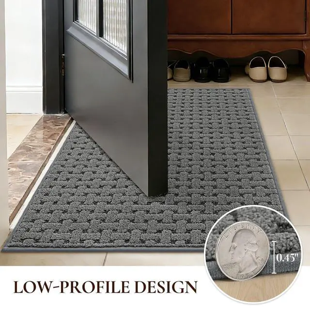 Alt view image 5 of 7 - Door Mat Indoor Entrance 24x36, Non-Slip Washable Doormats Entry Way Mats, Dirt Resist and Absorbent Welcome Mat, Easy Clean Low-Profile Doormat for Entryway Front Door, Inside Entrance, Grey