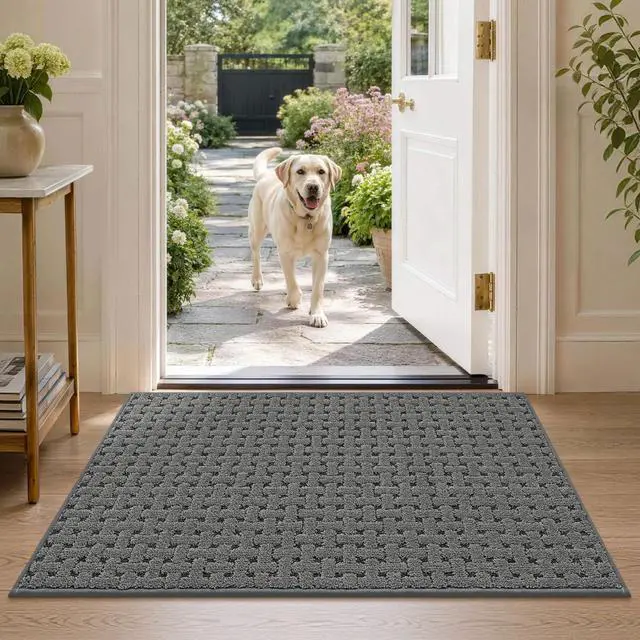 Alt view image 7 of 7 - Door Mat Indoor Entrance 24x36, Non-Slip Washable Doormats Entry Way Mats, Dirt Resist and Absorbent Welcome Mat, Easy Clean Low-Profile Doormat for Entryway Front Door, Inside Entrance, Grey