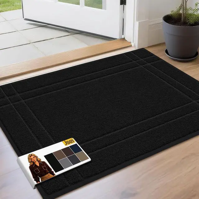Main image of Door Mat for Entrance, Washable Low Profile Doormat for Front Door & Back Door, Absorbent Entryway Rugs with TPR Non-Slip Backing for Wet Shoes & Dirty Paws, 24" x 36", Black
