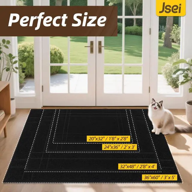 Alt view image 2 of 7 - Door Mat for Entrance, Washable Low Profile Doormat for Front Door & Back Door, Absorbent Entryway Rugs with TPR Non-Slip Backing for Wet Shoes & Dirty Paws, 24" x 36", Black