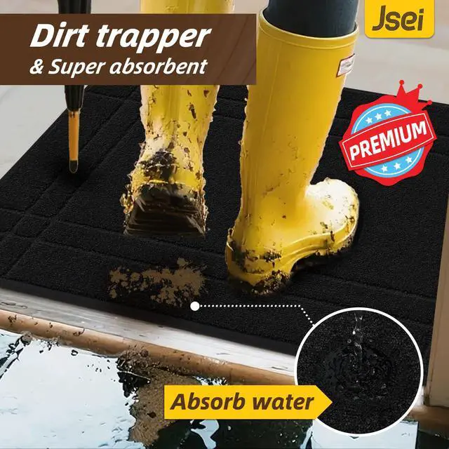 Alt view image 3 of 7 - Door Mat for Entrance, Washable Low Profile Doormat for Front Door & Back Door, Absorbent Entryway Rugs with TPR Non-Slip Backing for Wet Shoes & Dirty Paws, 24" x 36", Black