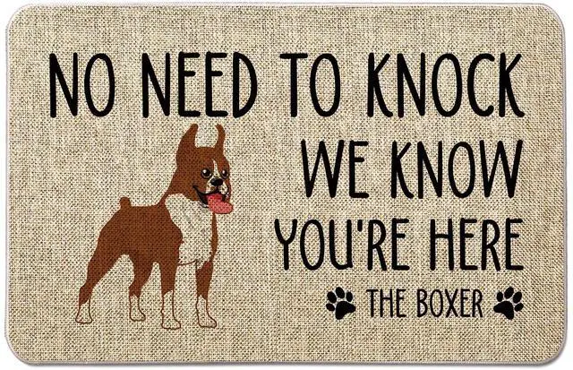 Main image of Dog Door Mat Boxer Welcome Doormats 17 x 27 Inch No Need to Knock We Know You're Here Entrance Rug Farmhouse Home Kitchen Floor Front Door Mat for Outdoor Indoor