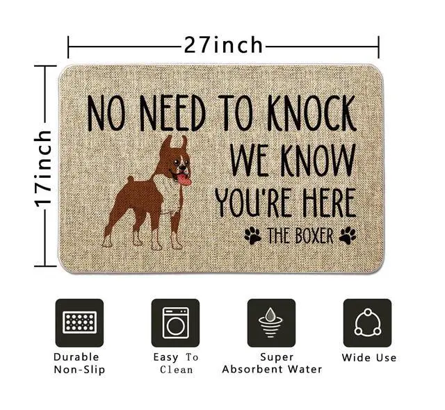 Alt view image 2 of 6 - Dog Door Mat Boxer Welcome Doormats 17 x 27 Inch No Need to Knock We Know You're Here Entrance Rug Farmhouse Home Kitchen Floor Front Door Mat for Outdoor Indoor
