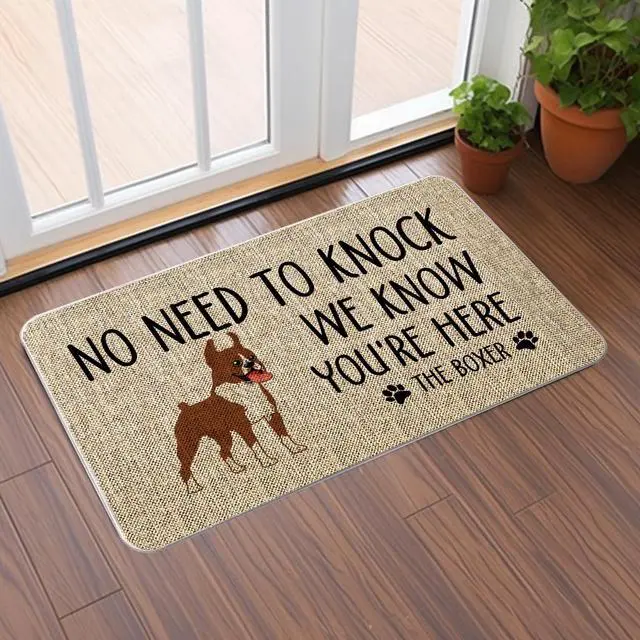 Alt view image 3 of 6 - Dog Door Mat Boxer Welcome Doormats 17 x 27 Inch No Need to Knock We Know You're Here Entrance Rug Farmhouse Home Kitchen Floor Front Door Mat for Outdoor Indoor