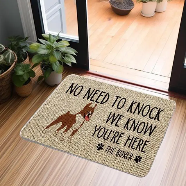 Alt view image 4 of 6 - Dog Door Mat Boxer Welcome Doormats 17 x 27 Inch No Need to Knock We Know You're Here Entrance Rug Farmhouse Home Kitchen Floor Front Door Mat for Outdoor Indoor