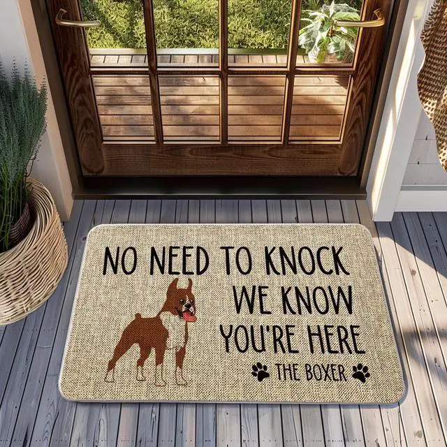 Alt view image 5 of 6 - Dog Door Mat Boxer Welcome Doormats 17 x 27 Inch No Need to Knock We Know You're Here Entrance Rug Farmhouse Home Kitchen Floor Front Door Mat for Outdoor Indoor