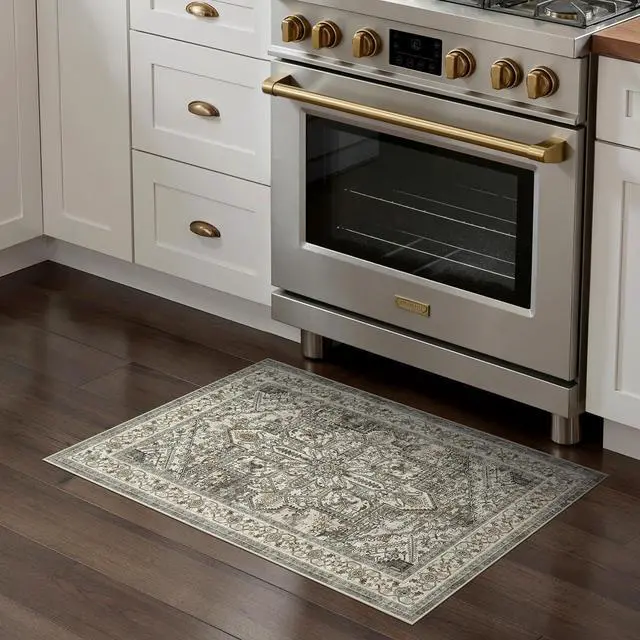 Alt view image 2 of 7 - Indoor Door Mat, Entrance Mat 2x3 Machine Washable Rubber Backing Entry Mats Soft Foldable, Vintage Farmhouse Rugs Decor, Small Floor Mat Doormat for Entryway Kitchen Bathroom, Brown Lvory