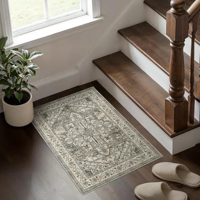 Alt view image 7 of 7 - Indoor Door Mat, Entrance Mat 2x3 Machine Washable Rubber Backing Entry Mats Soft Foldable, Vintage Farmhouse Rugs Decor, Small Floor Mat Doormat for Entryway Kitchen Bathroom, Brown Lvory