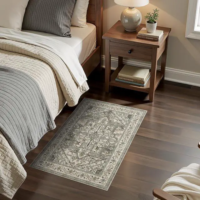 Alt view image 6 of 7 - Indoor Door Mat, Entrance Mat 2x3 Machine Washable Rubber Backing Entry Mats Soft Foldable, Vintage Farmhouse Rugs Decor, Small Floor Mat Doormat for Entryway Kitchen Bathroom, Brown Lvory