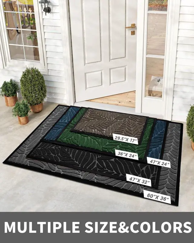 Alt view image 2 of 7 - Front Door Mat Outdoor Indoor, 29.5x17 All-Season Waterproof Door Mat Outside Entrance, All-Weather Non-Slip Outside Doormat for Garage Patio Entryway, Grey