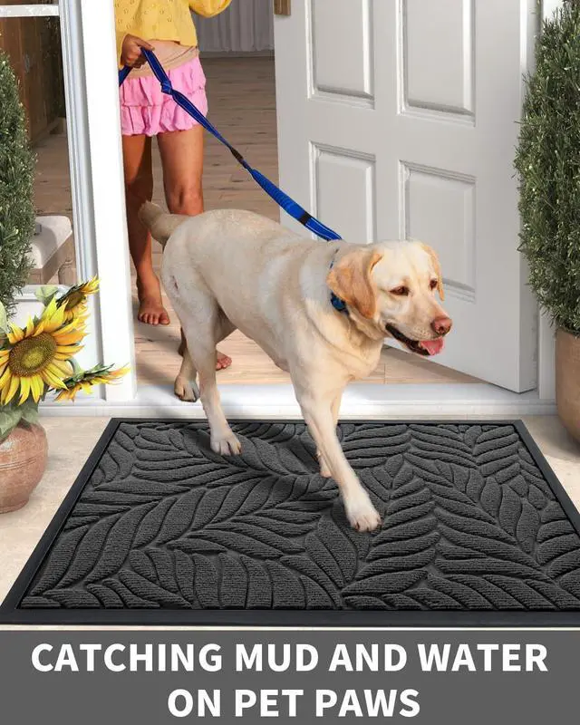 Alt view image 5 of 7 - Front Door Mat Outdoor Indoor, 29.5x17 All-Season Waterproof Door Mat Outside Entrance, All-Weather Non-Slip Outside Doormat for Garage Patio Entryway, Grey