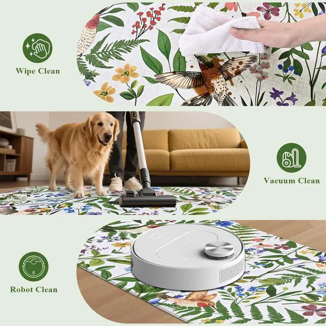 Alt view image 6 of 7 - White Kitchen Mats for Floor Sets of 2, Floral Anti Fatigue Mats for Kitchen Floor Rug Cushioned, Farmhouse Kitchen Rugs Non Slip, Bird Waterproof Mat for Laundry Office, 17.3"×30"+17.3"×47"