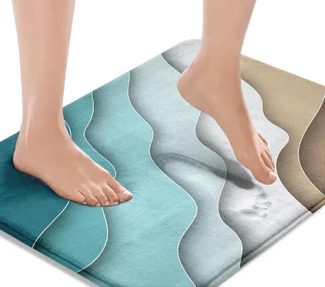 Alt view image 3 of 6 - Bathroom Rug Set of 3 3 Pieces Bath Mats Set Abstract Blue Beach No Slip Washable Cover Floor Rug Decorations for Bathroom