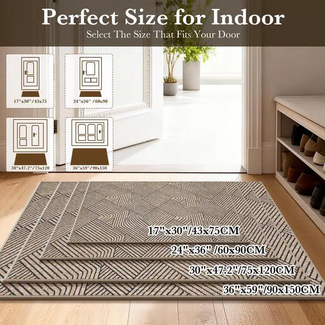 Alt view image 2 of 7 - Indoor Door Mat 24"x36", Low-Profile Welcome Front Door Mat Indoor Entrance, Non Slip Rubber Backing Inside Doormat Washable Entryway Dirt Resistant & Absorbent 2x3 Entry Mat, Light-Brown