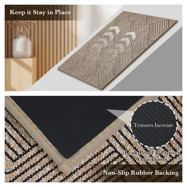 Alt view image 5 of 7 - Indoor Door Mat 24"x36", Low-Profile Welcome Front Door Mat Indoor Entrance, Non Slip Rubber Backing Inside Doormat Washable Entryway Dirt Resistant & Absorbent 2x3 Entry Mat, Light-Brown