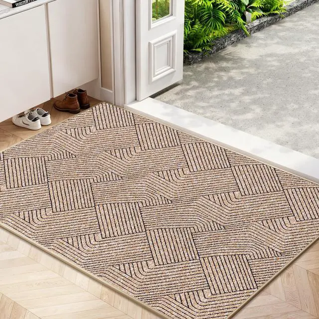 Main image of Indoor Door Mat 24"x36", Low-Profile Welcome Front Door Mat Indoor Entrance, Non Slip Rubber Backing Inside Doormat Washable Entryway Dirt Resistant & Absorbent 2x3 Entry Mat, Light-Brown