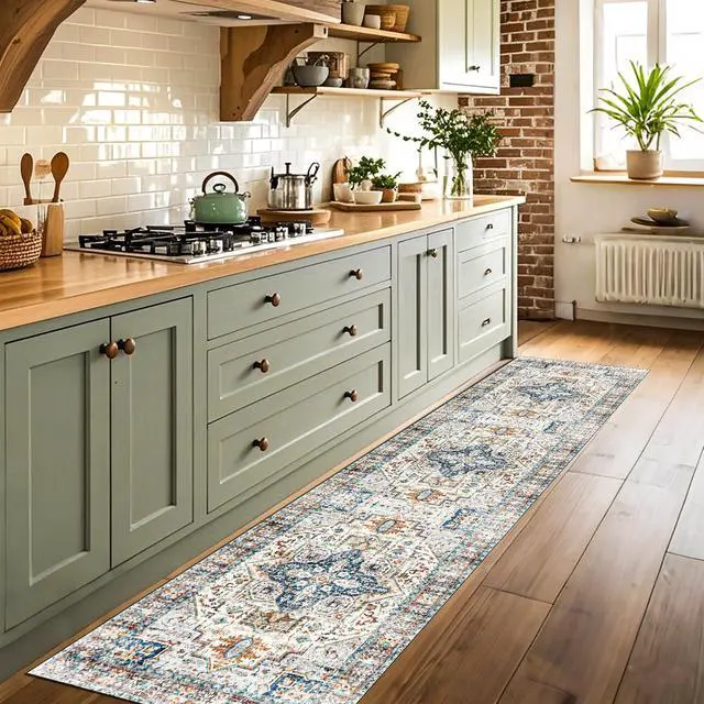 Main image of 2x8 Hallway Runner Rug Washable : Vintage Soft Kitchen Laundry Runner Non Slip,Farmhouse Entryway Bathroom Distressed Floor Mat,Stain Resistant Bedroom Living Room Beside Carpet
