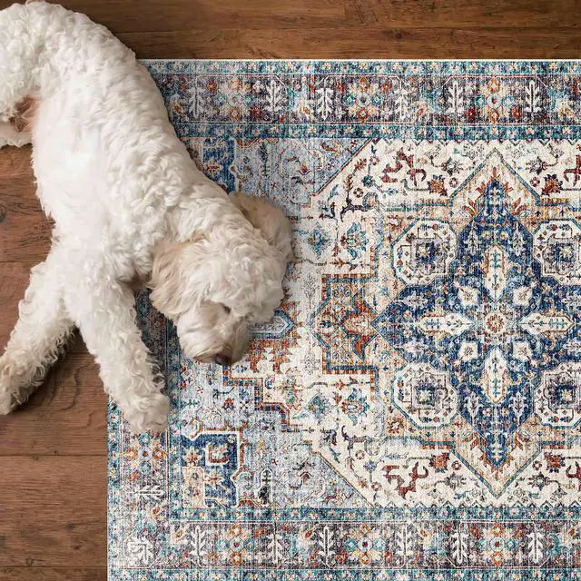 Alt view image 2 of 7 - 2x8 Hallway Runner Rug Washable : Vintage Soft Kitchen Laundry Runner Non Slip,Farmhouse Entryway Bathroom Distressed Floor Mat,Stain Resistant Bedroom Living Room Beside Carpet