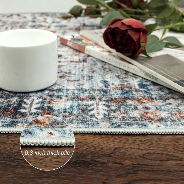 Alt view image 5 of 7 - 2x8 Hallway Runner Rug Washable : Vintage Soft Kitchen Laundry Runner Non Slip,Farmhouse Entryway Bathroom Distressed Floor Mat,Stain Resistant Bedroom Living Room Beside Carpet