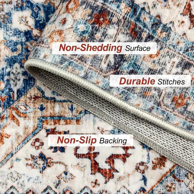 Alt view image 6 of 7 - 2x8 Hallway Runner Rug Washable : Vintage Soft Kitchen Laundry Runner Non Slip,Farmhouse Entryway Bathroom Distressed Floor Mat,Stain Resistant Bedroom Living Room Beside Carpet