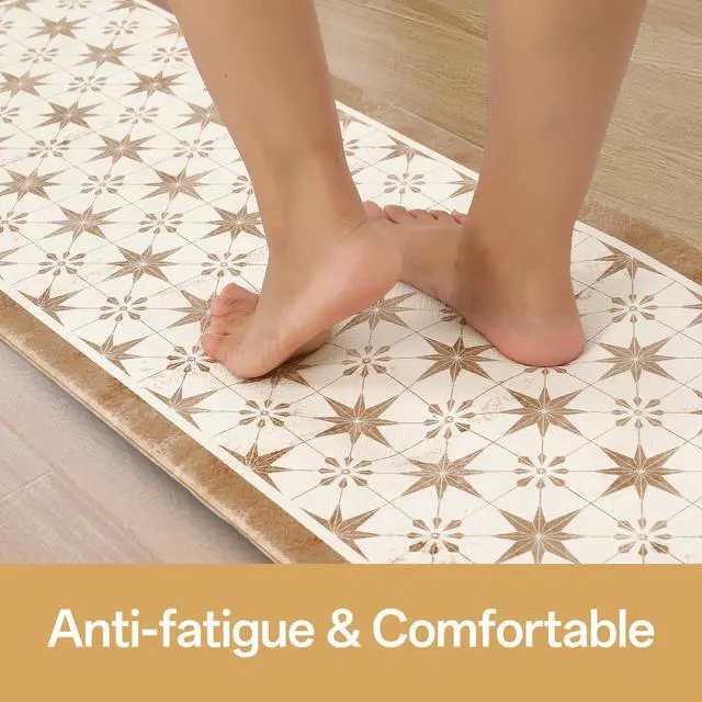 Alt view image 7 of 7 - Anti Fatigue Mats for Kitchen Floor Set of 2 Non Slip Waterproof Farmhouse Padded Kitchen Mats for Laundry Desk Bar Khaki 17"X30"+17"X48"