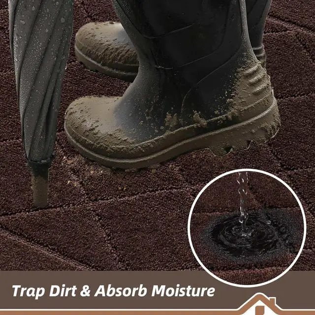 Alt view image 3 of 7 - Dirt Trapper Door Mat 20" x 32", Doormat Non-Slip Entryway Rugs Washable, Dog Door Mat Stain Resistant and Absorbent Welcome Floor Mat for Front Back Door, Mud Wet Shoes & Paws, Brown