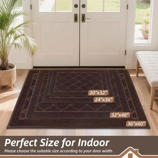 Alt view image 2 of 7 - Dirt Trapper Door Mat 20" x 32", Doormat Non-Slip Entryway Rugs Washable, Dog Door Mat Stain Resistant and Absorbent Welcome Floor Mat for Front Back Door, Mud Wet Shoes & Paws, Brown