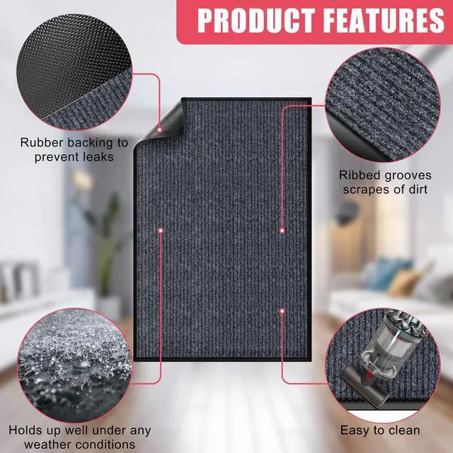Alt view image 3 of 7 - Front Door Mat, 2'x3' Indoor Outdoor Entrance Mats, Commercial Floor Inside Outside Entrance, Heavy Duty Durable Welcome Mat, Rubber Backing Non Slip Outdoor Mats for Entryway,Dark Gray