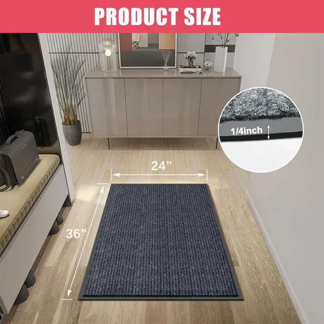 Alt view image 4 of 7 - Front Door Mat, 2'x3' Indoor Outdoor Entrance Mats, Commercial Floor Inside Outside Entrance, Heavy Duty Durable Welcome Mat, Rubber Backing Non Slip Outdoor Mats for Entryway,Dark Gray