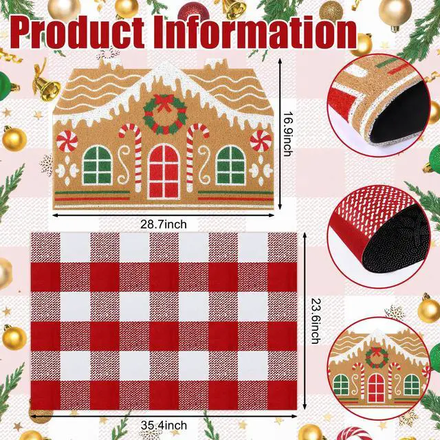 Alt view image 3 of 7 - 2 Pcs Door Mat Welcome Non Slip Coir Mats Floor Layering Doormats Seasonal for Front Porch Entryway Decor(Gingerbread House)